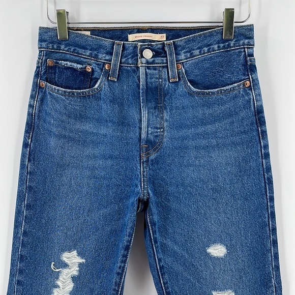 Levi's Premium Wedgie Straight Leg Jeans Distressed High Rise 100% Cotton 27 - Picture 4 of 11